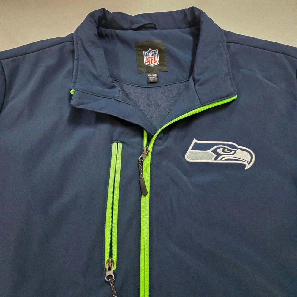 NFL Seattle Seahawks Mens XXL Navy Blue Softshell Full Zip Fleece Jacket Logo